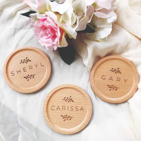Custom Engraved Round and Square Beech Wooden Coasters for Personal Gifts