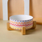 Solid Wood High - Foot Ceramic Pet Cat and Dog Bowl