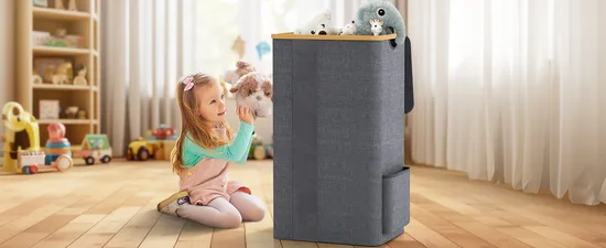 Large - Capacity Foldable Oxford Cloth Bamboo Art Laundry Basket for Bathroom