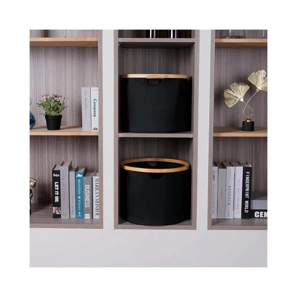 Round Fabric Laundry Basket Bathroom Basket with Bamboo Circle for Sundries/ Toy Storage