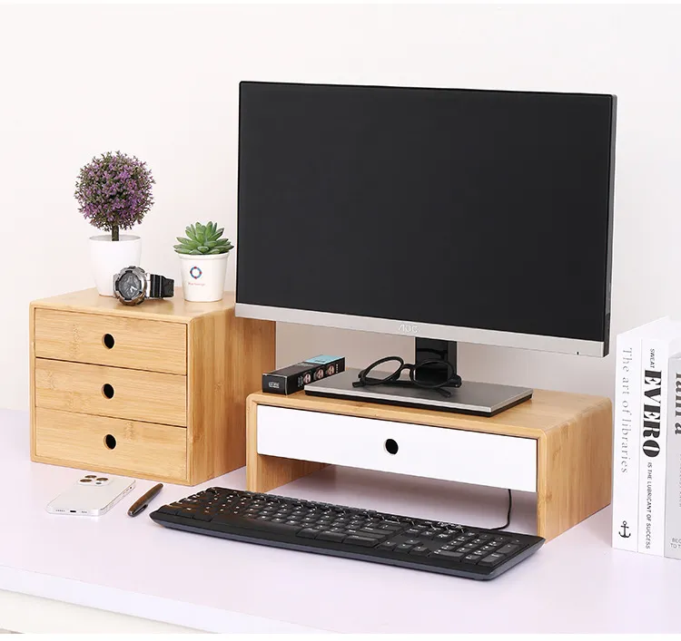 Bamboo Monitor Stand Riser Laptop Stand Riser for Apartments Office Home Use