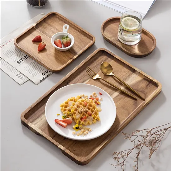 Decorative Vintage Bamboo Wood Serving Tray Set for Appetizer / Coffee / Home Decor
