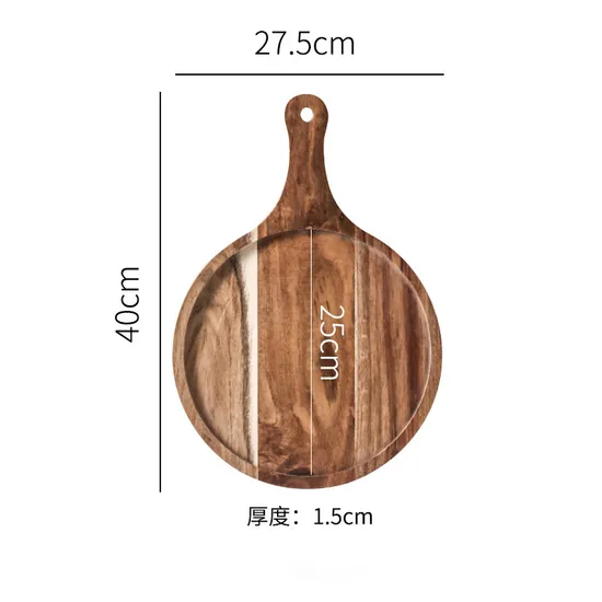 Functional Custom Round Acacia Wood Charcuterie and Cheese Serving Tray with Handle Bulkbuy