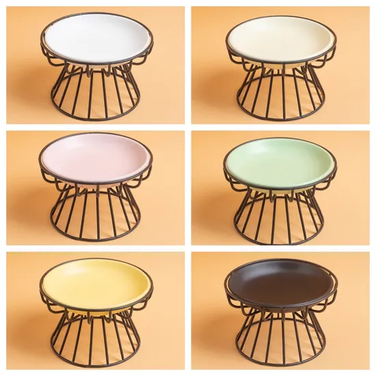 Metal High-Foot Neck-Protecting Ceramic Pet Water Bowl for Cats and Dogs