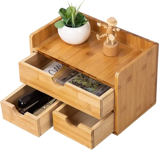 Office and Home Supplies 3-Layer Bamboo Desktop Storage Box for Cosmetics and Sundries Storage