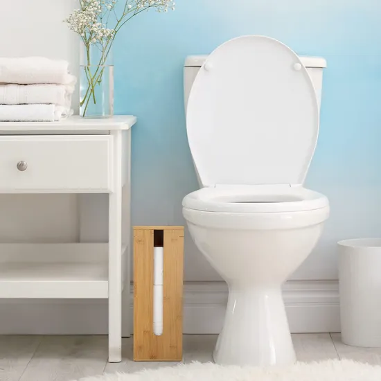 Bamboo Toilet Paper Holder - Fits 3 Mega Accessories - Natural, 5.9 X 5.9 X 16.1 Inches