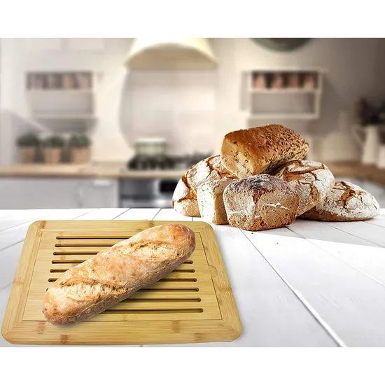 Premium Large Bamboo Bread Cutting Board with Integrated Crumb Tray