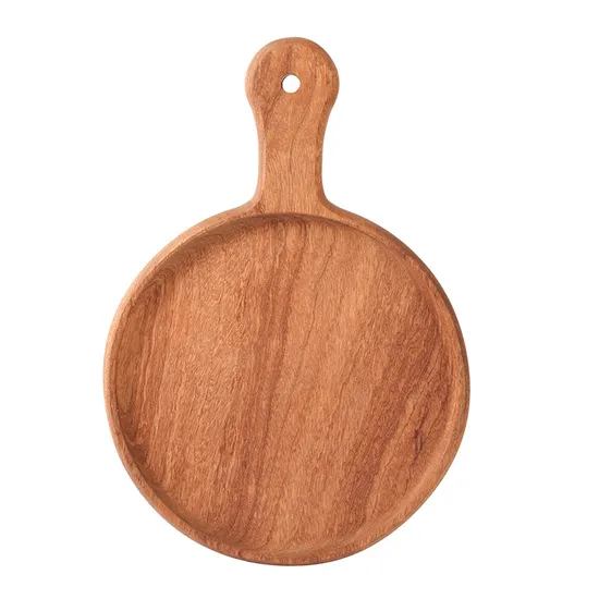 Custom Round Ebony Wood Pizza Serving Plate / Tray with Handle