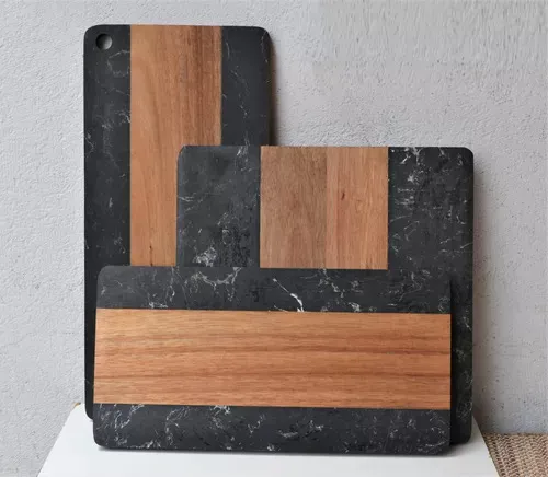 Square Solid Wood Marble Bread Toast Fruit Cutting Board for Kitchen