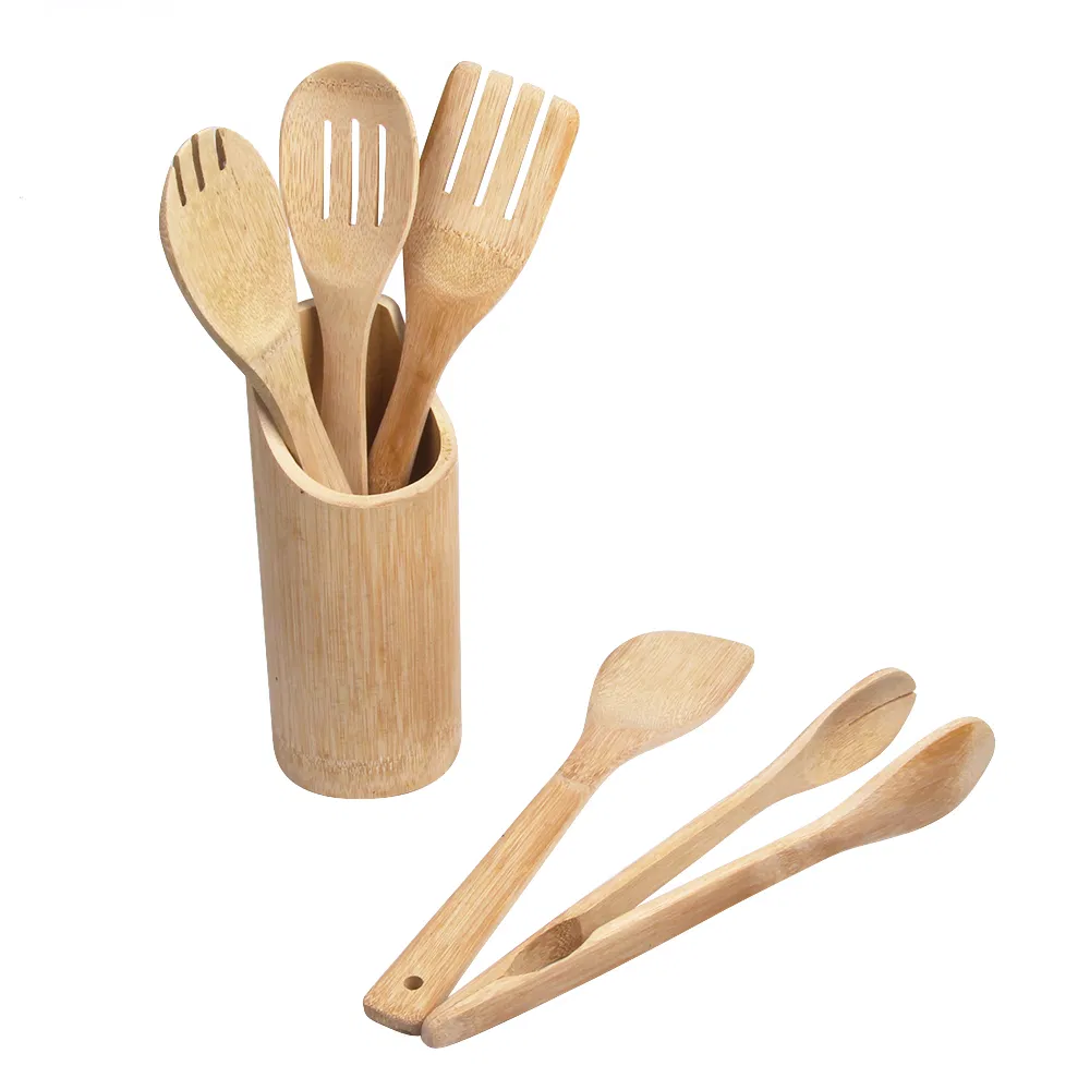 Natural Living Bamboo Kitchen Utensil Set with Holder
