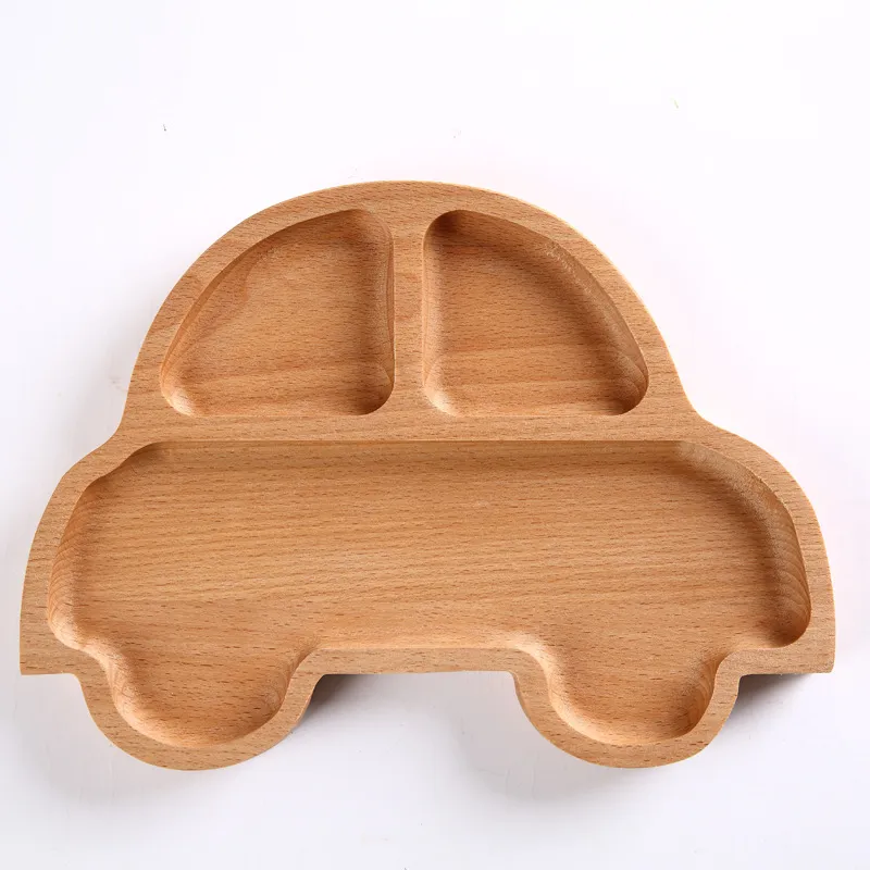Decorative Car Shaped Beech Wood Serving and Food Plate for Snacks, Candy