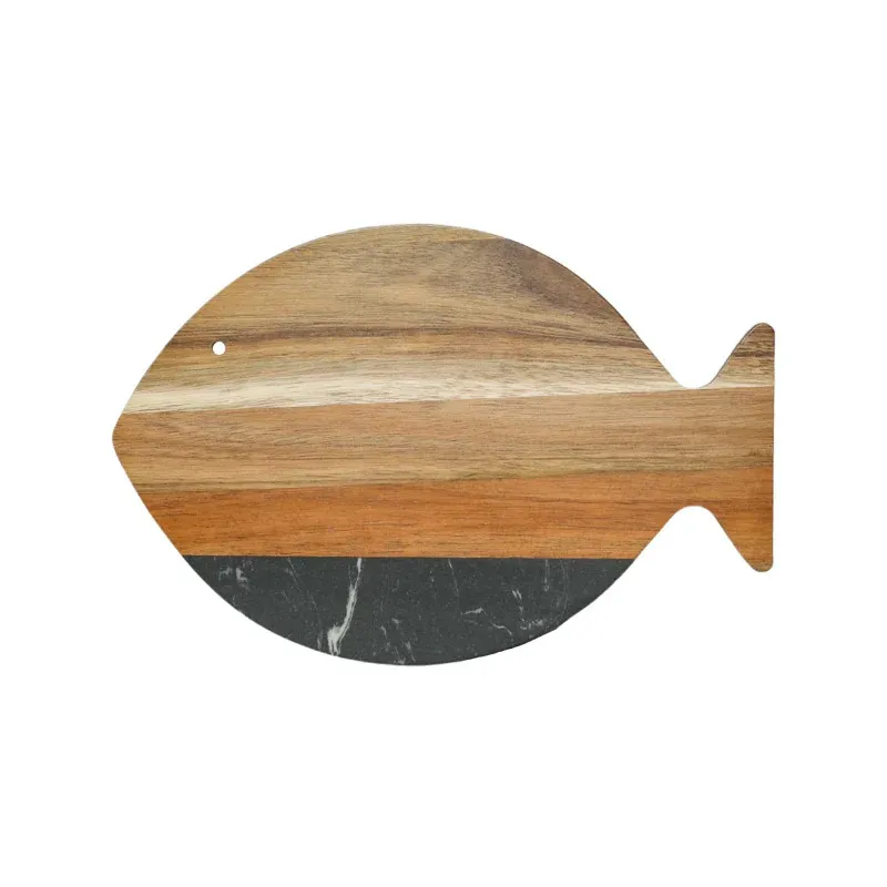 Fish Shape Black Marble and Wooden Chopping Board for Fruit / Snack