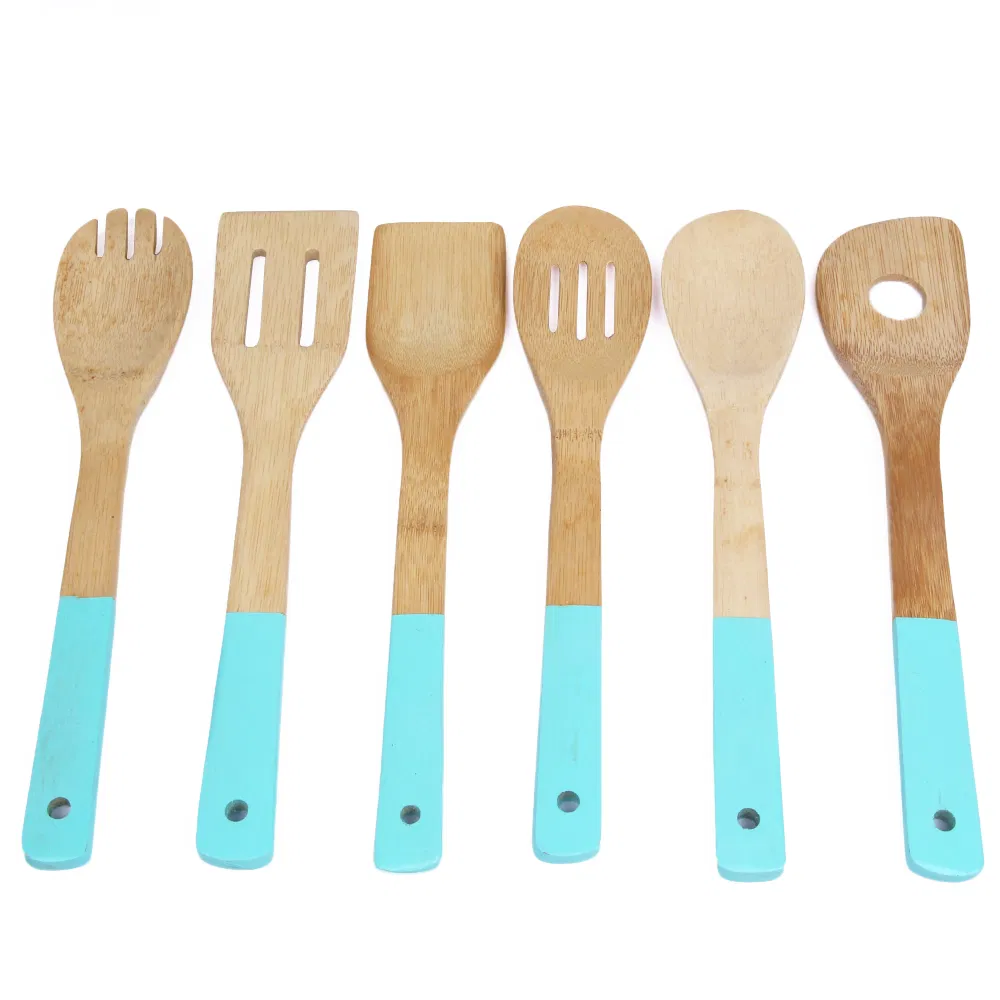 Pink Color Bamboo Cooking Utensils Set Wood Kitchen Tools Set with Holder