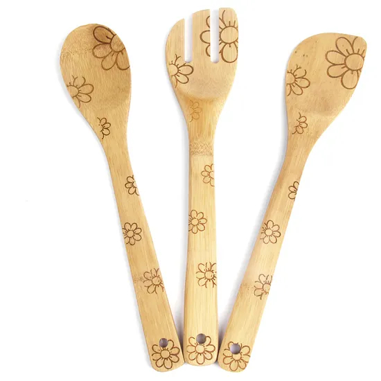 Personalized Engraved Bamboo Fork and Spoon Set for Cooking