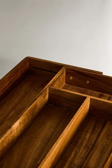 Luxury 8 - Slot Acacia Kitchen Drawer Organizer with Dividers for Silverware, Utensils and Cutlery