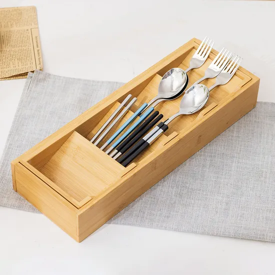Bamboo Expandable Drawer Organizer for Silverware, Flatware and Knives in Kitchen