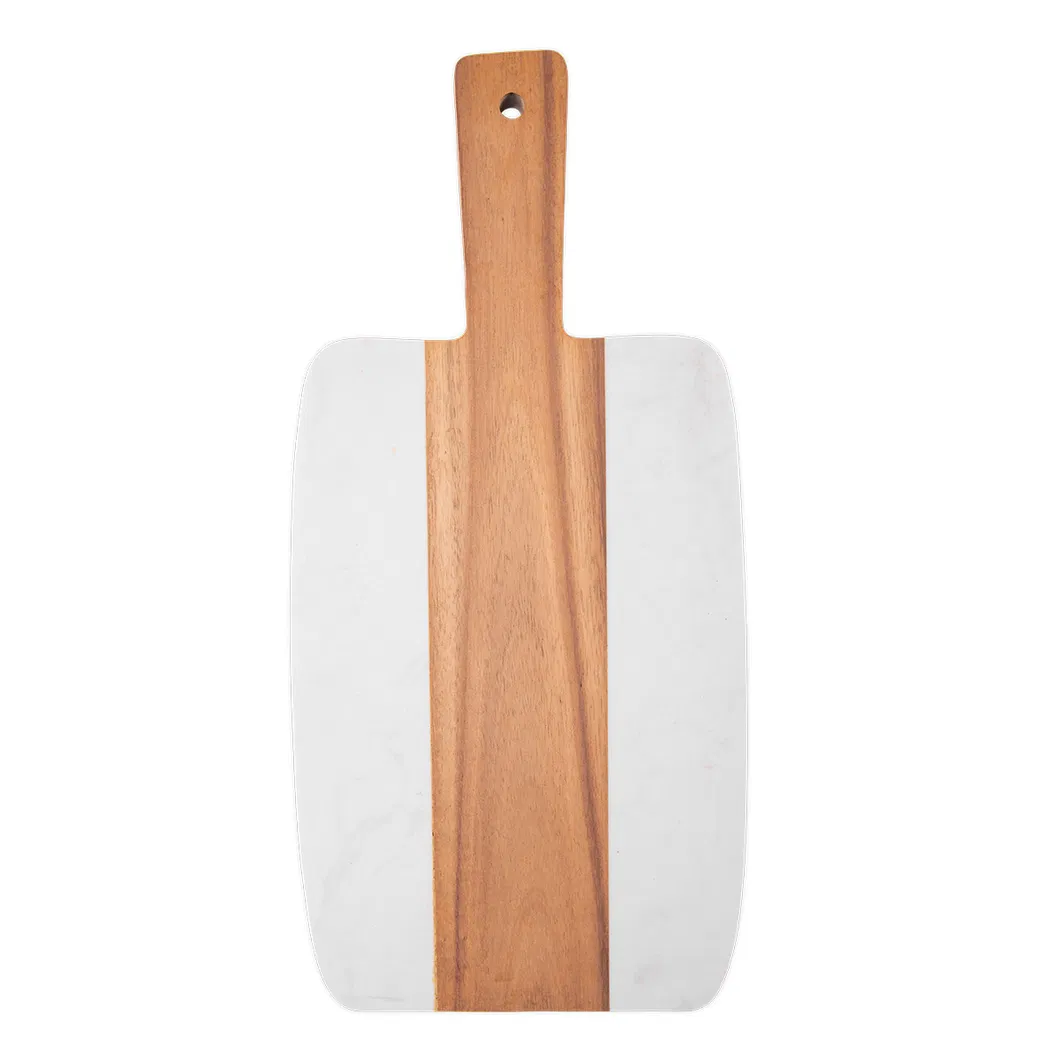 Paddle Shape Acacia Wood Marble Charcuterie Board with Handle