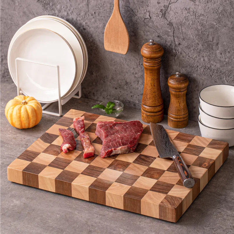 Large Thick Wood Chopping Board Butcher Block with Checkerboard Pattern