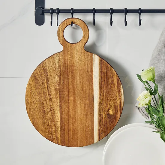 Custom Round Shape Wood Kitchen Cutting Board with Hanging Hole