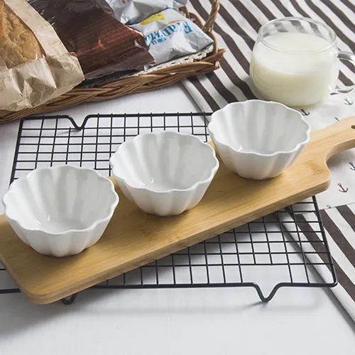 Ceramic Snack Sauce Dish Dipping Bowl with Bamboo Serving Tray