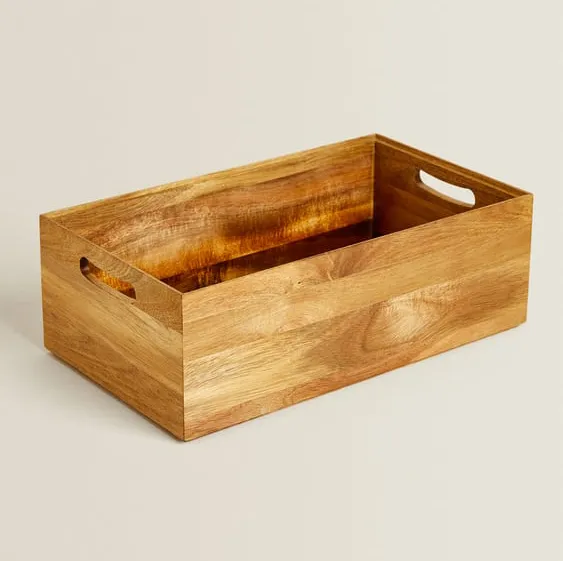 Acacia Wood Storage Box Storage Bin Set of 2 with Handle