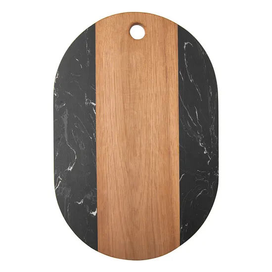 Oval Shape Acacia Wood and Marble Chopping Board with Hanging Hole