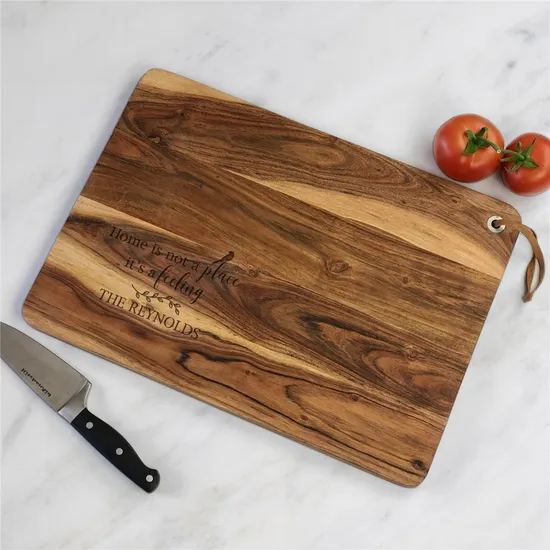 Custom Engraved Logo Large Wood Cutting Board with Leather Rope