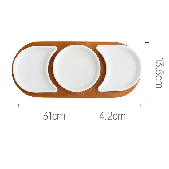 Rotatable Bamboo Serving Tray Removable Divided Ceramic Serving Dishes