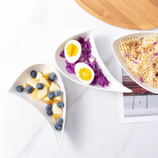 Ceramic Portion Plates with Bamboo Serving Tray