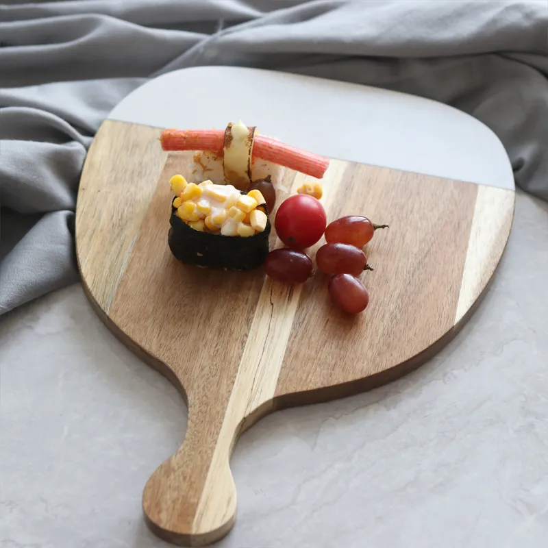 Elegant Marble - Inlaid Wood Cheese Board with Handle