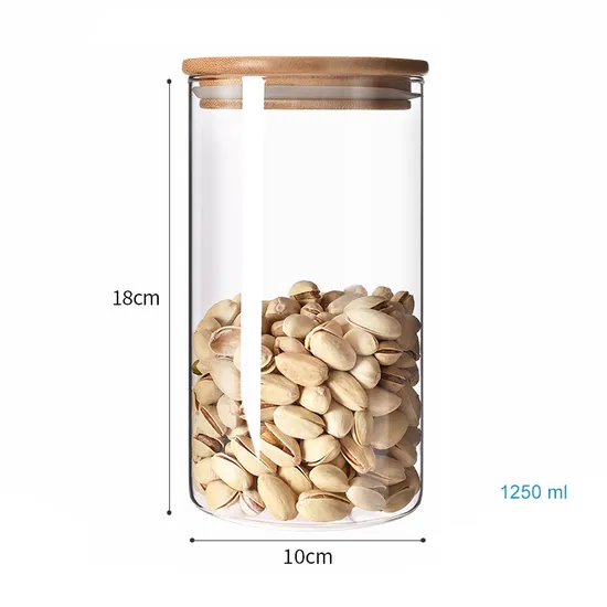 Clear Round Borosilicate Glassware Candy Pasta Cookie Food Packaging Container with Bamboo Lids
