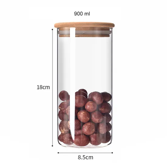 450ml 550ml 750ml 900ml Round Glass Food Storage Container Jar with Bamboo Wood Lid