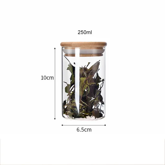 Wholesale Borosilicate Glass Jar with Bamboo Wood Lid for Coffee Candy Tea Nuts Storage