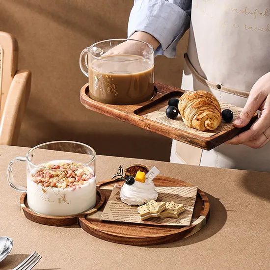 Acacia Wood Dessert Charcuterie Serving Trays with Glass Cup for Breakfast