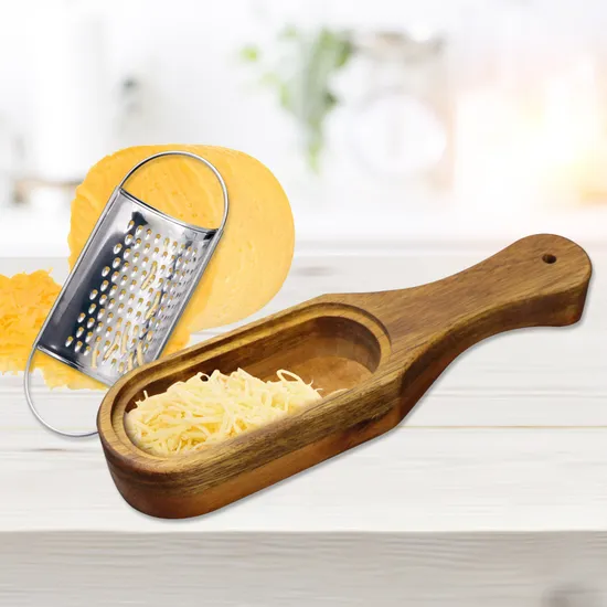 Stainless Steel Cheese Grater with Wooden Box for Cheese, Onion, Garlic, Ginger