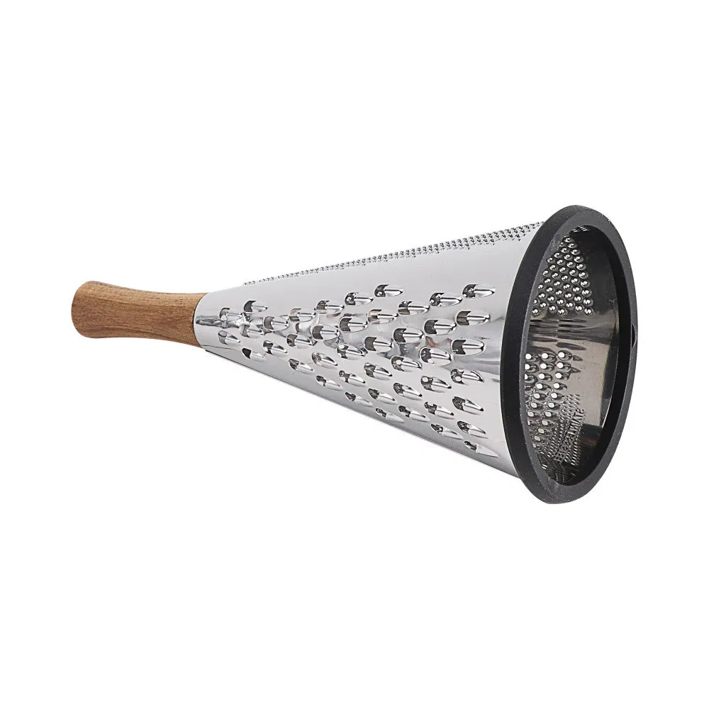 Cone Shape Stainless Steel Cheese Grater with Wooden Handle for Shaving Cheese Fruits Vegetables
