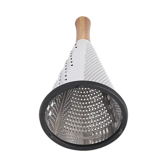 Cone Shape Stainless Steel Cheese Grater with Wooden Handle for Shaving Cheese Fruits Vegetables
