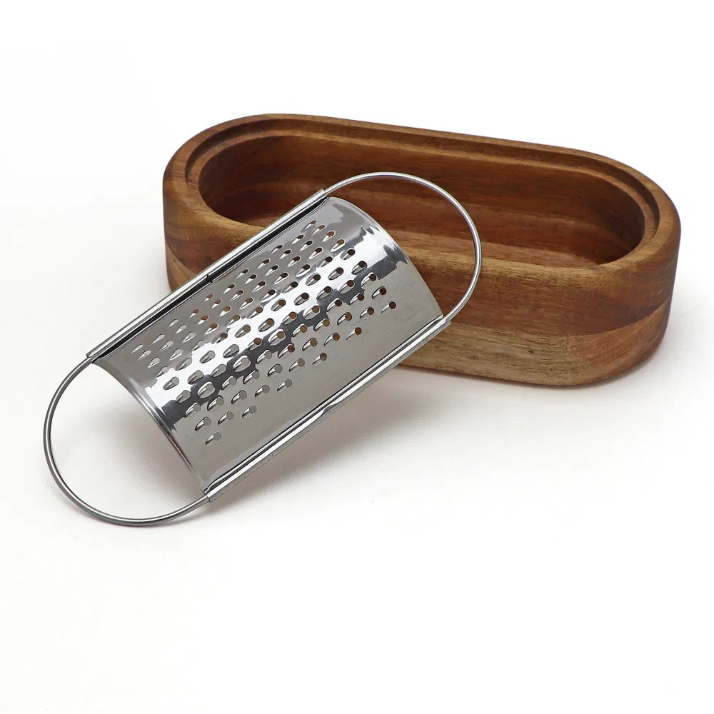 Stainless Steel Cheese Grater with Wood Container Hand Grater Mini Grater