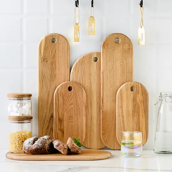 Oval Shape Oak Wood Snack Cheese Charcuterie Sushi Serving Board with Hanging Hole