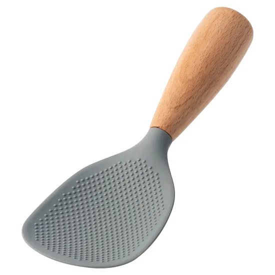 Creative Heat Resistant Non -Stick Standable Silicone Rice Spoon with Wooden Handle