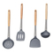 Food Grade Heat Resistant Silicone Kitchen Utensils Frying Cooking Shovel with Wooden Handle
