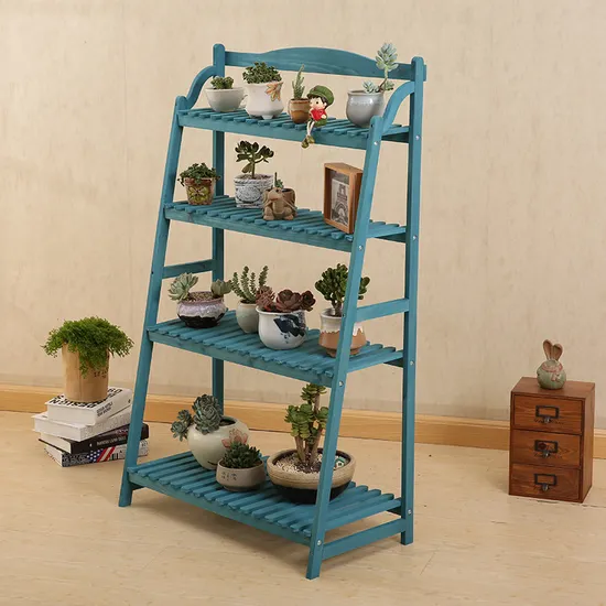 Simple and Modern Four - Layer Solid Wood Flower Rack Storage Rack for Outdoor Succulent Plant Pots