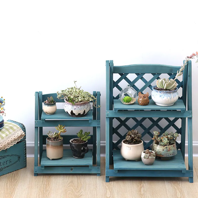 Foldable Multi - Layer Solid Wood Step - Type Flower Rack for Living Room and Balcony