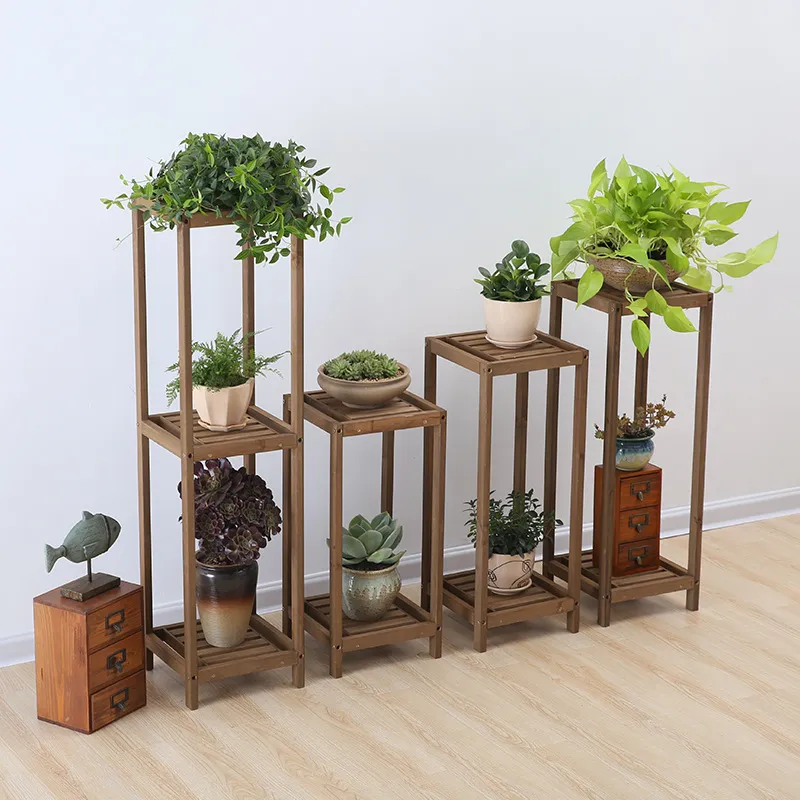 Three - Layer or Tour - Layer Square Wooden Flower Display Rack for Living Room