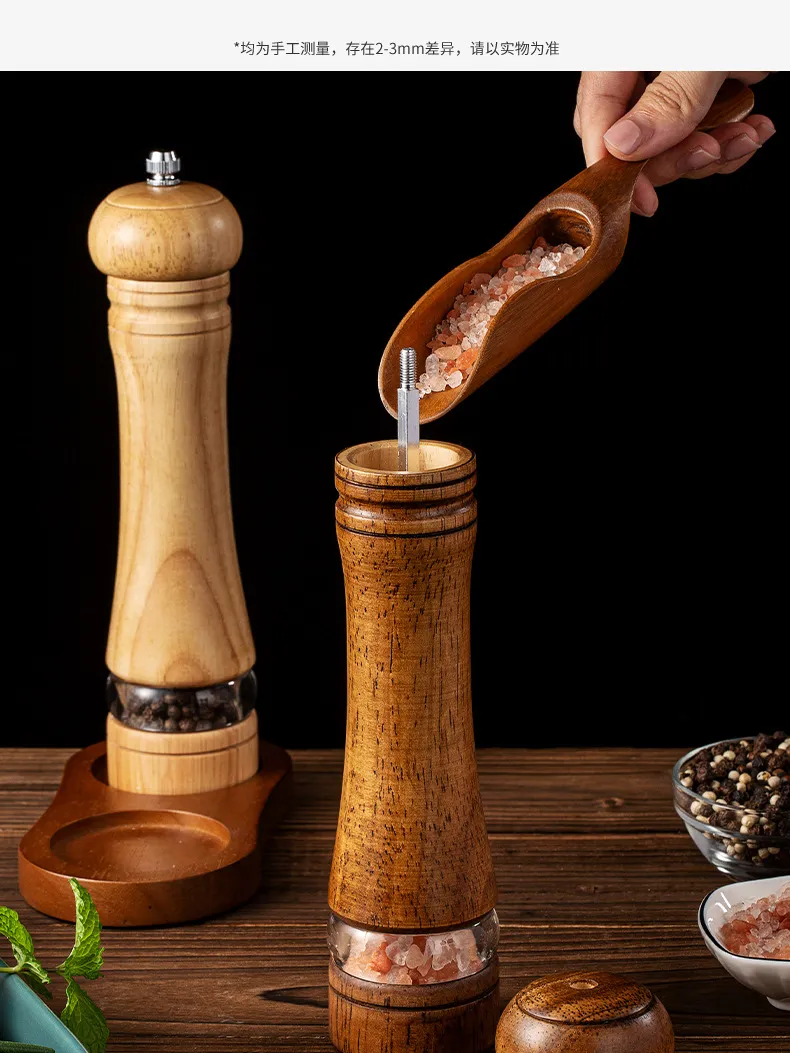 Versatile Wood Manual Grinder for Kitchen - Perfect for Black Pepper, Sea Salt and Pepper Powder