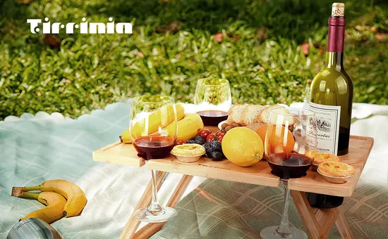 Outdoor Portable Bamboo Beach Snack Tray Wine Picnic Table for Camping