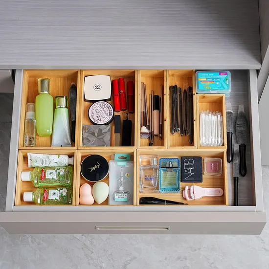 Space - Saving 8 - Pack Bamboo Storage Organizers Set Box Set for Bathroom, Kitchen & Office Drawers