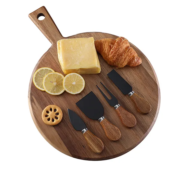 Large Acacia Wood Serving Board Cheese Board Set with Cutlery Set