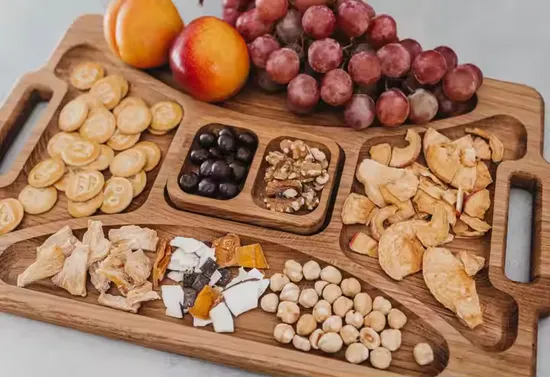 19X11.5 Inch Large Divided Wood Charcuterie Board Snack Plates Serving Tray with Handles for Party