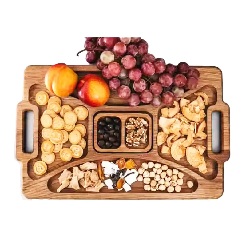 19X11.5 Inch Large Divided Wood Charcuterie Board Snack Plates Serving Tray with Handles for Party